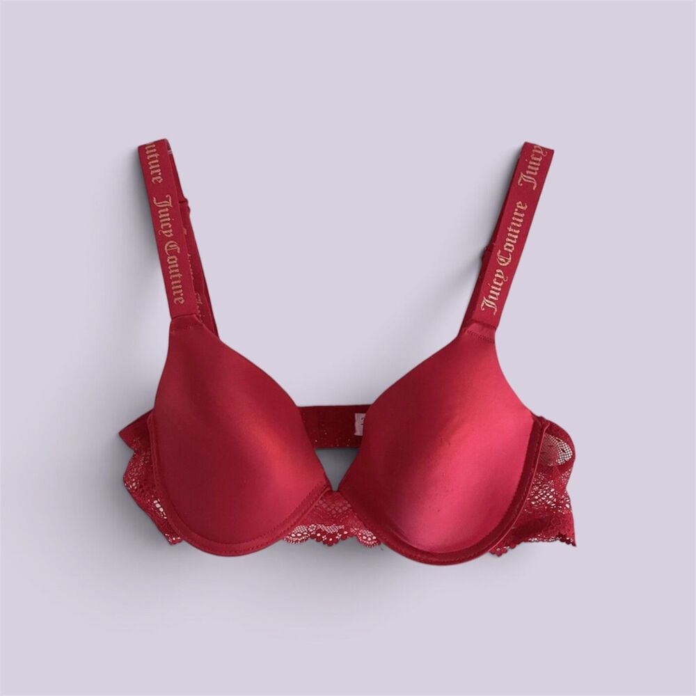 Juicy Couture Red Push Up Bra Size 34 B Sexy Laced Back Padded Logo Straps